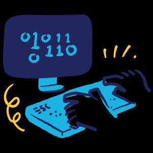 Hands typing code into a desktop computer with keyboard