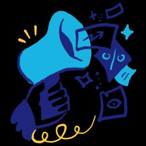 megaphone with charts and documents coming out